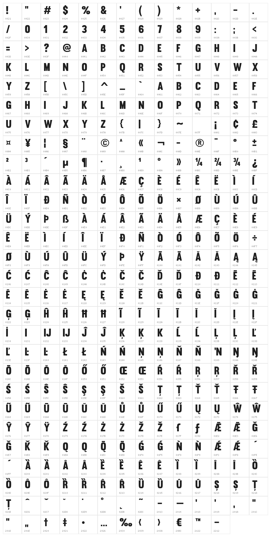 Muro-Regular Character Map