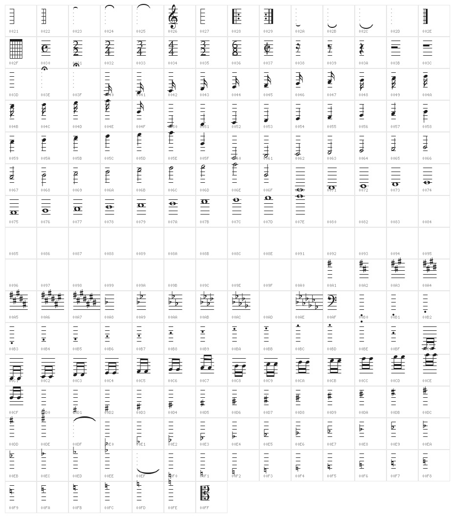 MusiQwik Bold Character Map