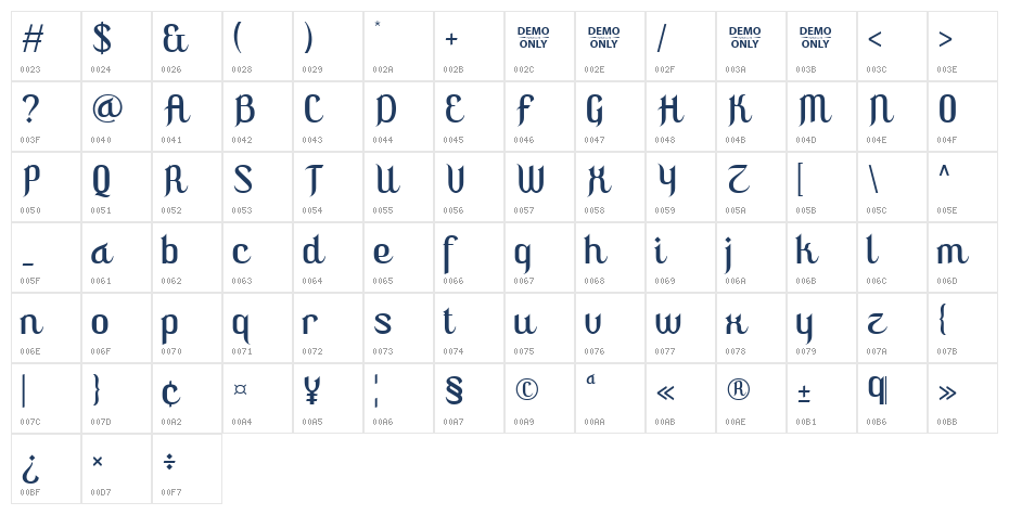 Mutiara Ramadhan Demo Regular Character Map