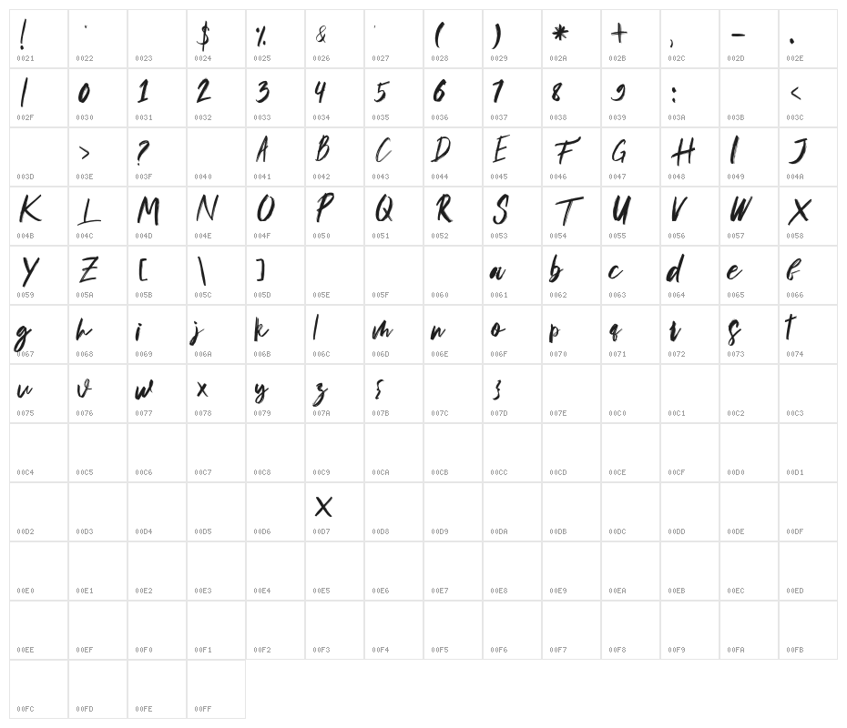 musuh-Regular Character Map