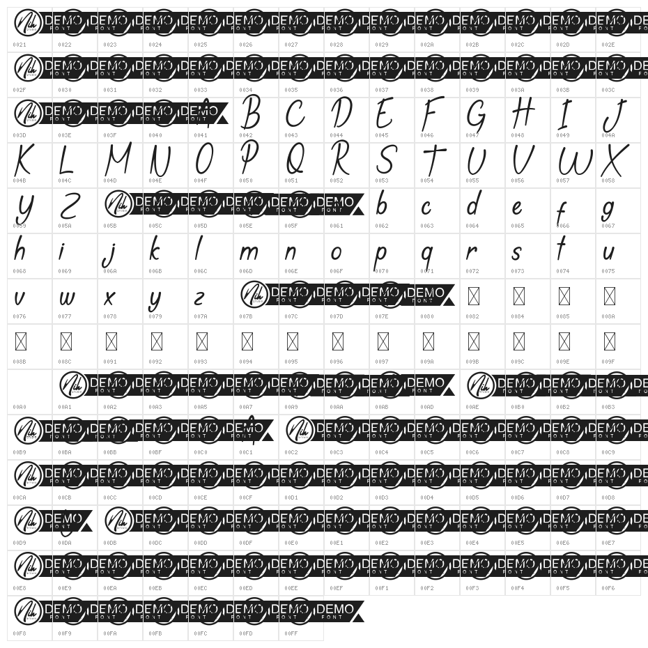 My Note Demo Italic Character Map