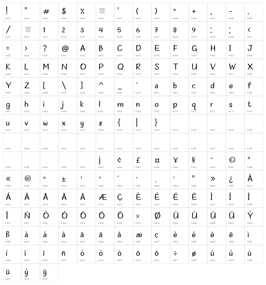 My Olivin Regular Character Map