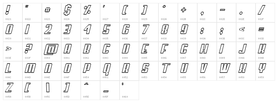 My Puma Oblique Outlined Character Map