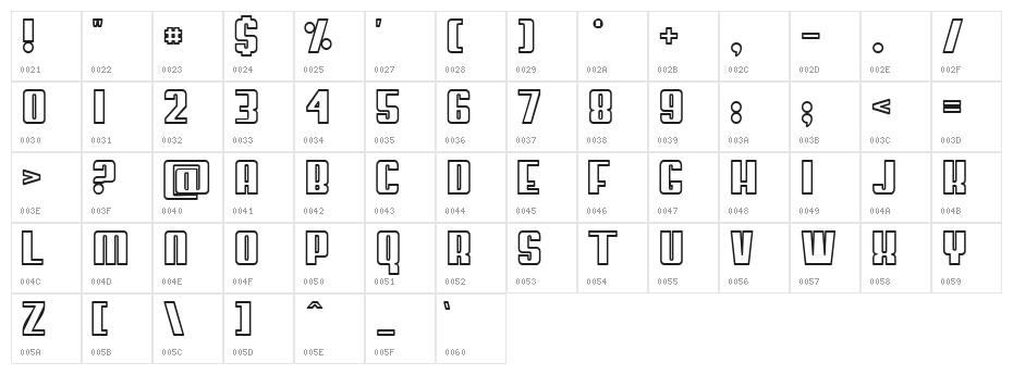 My Puma Outlined Character Map