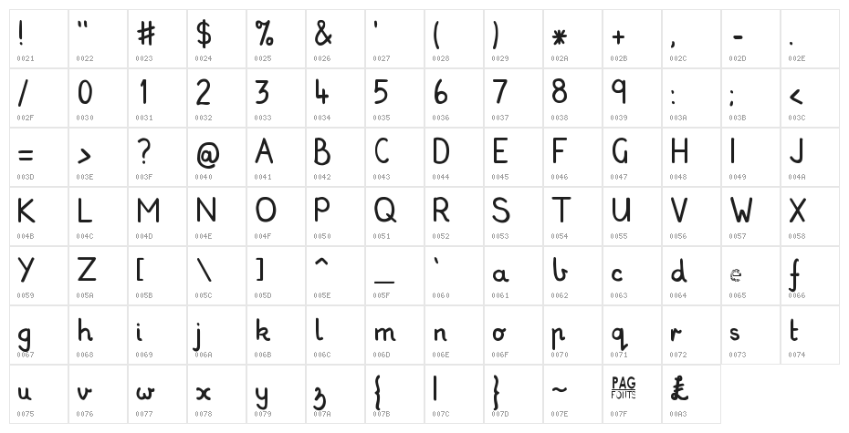 My School Font PG Character Map