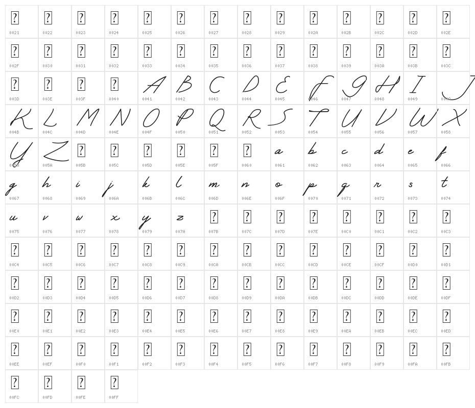 My Ugly Handwritting Demo Version Character Map