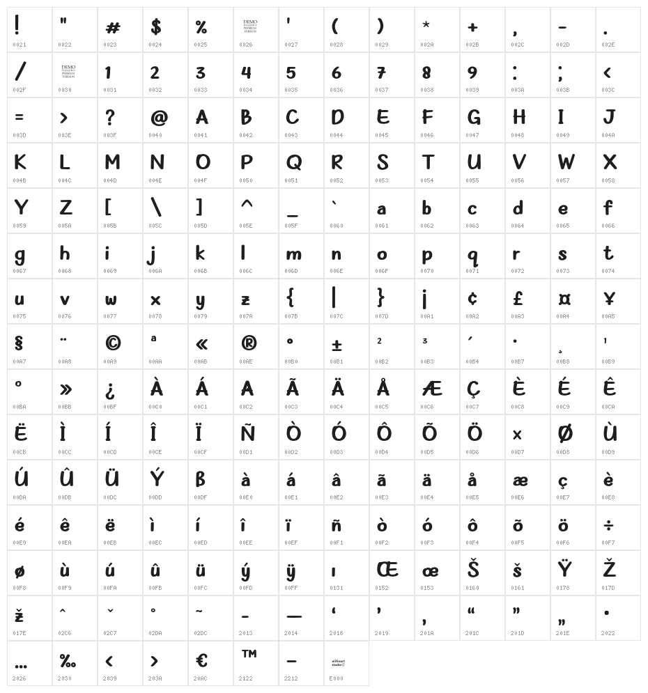 MyOlivin-Bold Character Map