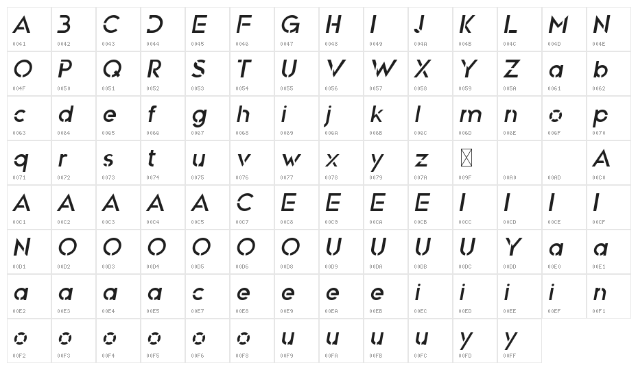 Myron Hector Demo Italic Character Map