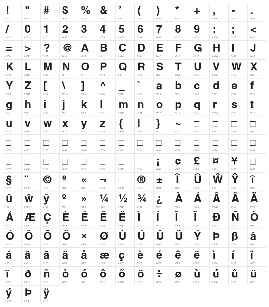 Mytupi Bold Character Map
