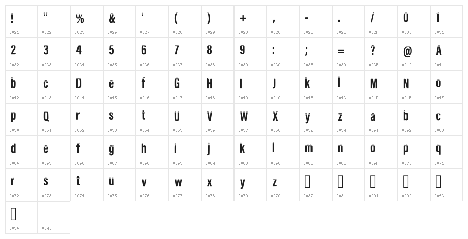 N19 Lines Regular Character Map
