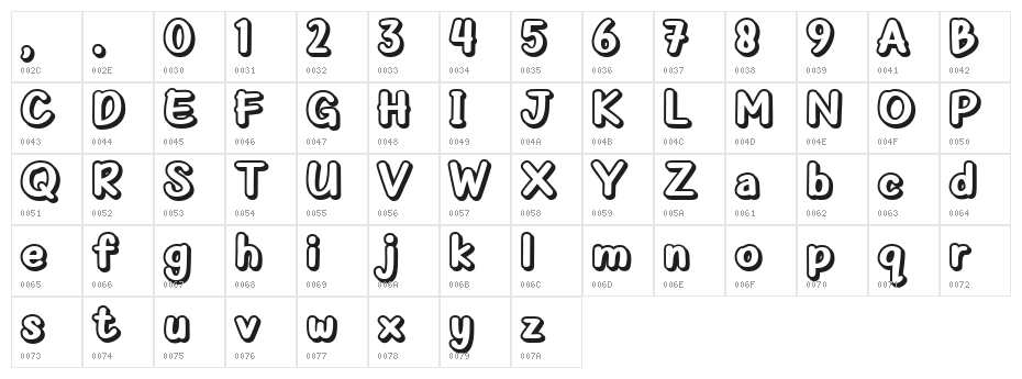 Nabana Shadow Bold Character Map