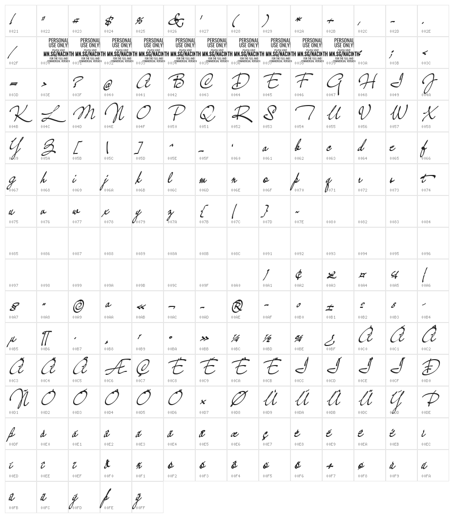 NacinthPERSONALUSE-Bold Character Map