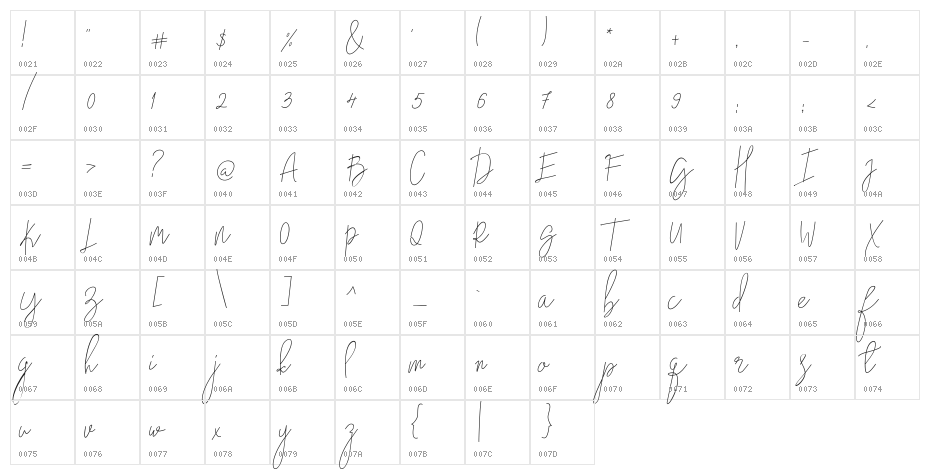 Nadine Regular Character Map