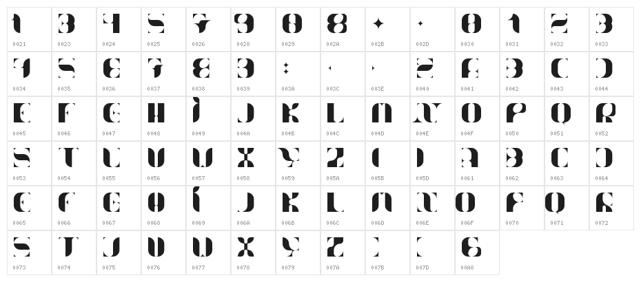 Nameator Regular Character Map