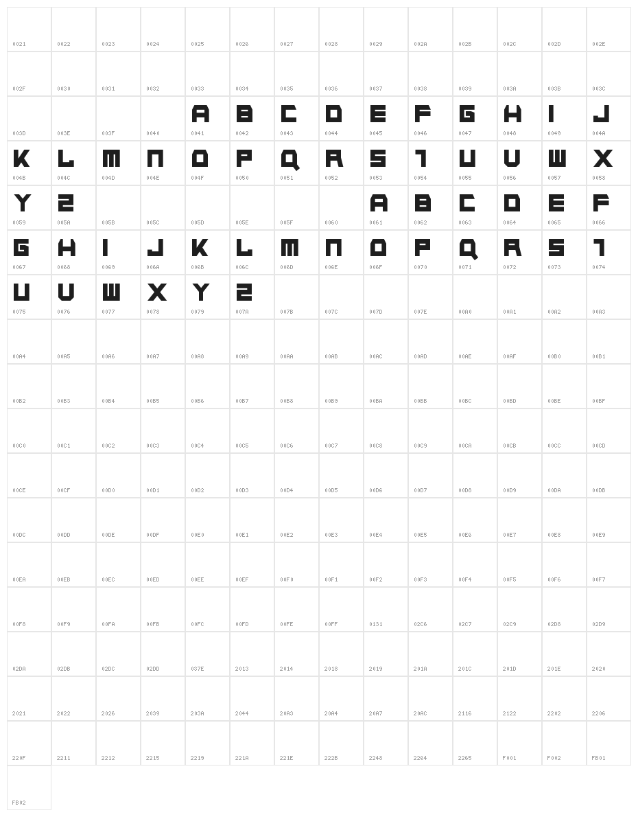 Napalm Strike Character Map