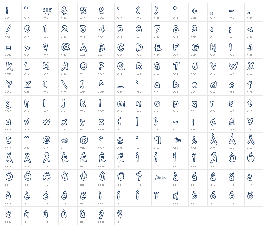 NarconOutline Character Map