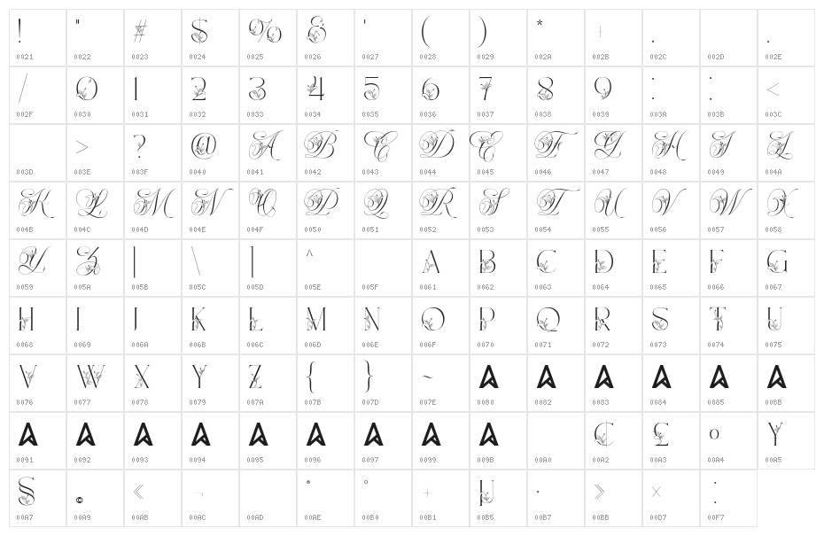 Narony Regular Character Map