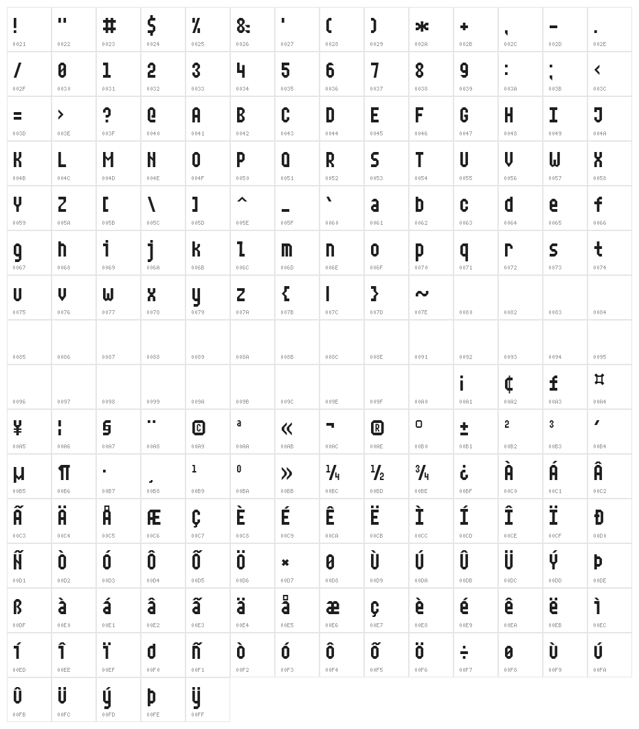 Narrow Rectangle-7 Character Map