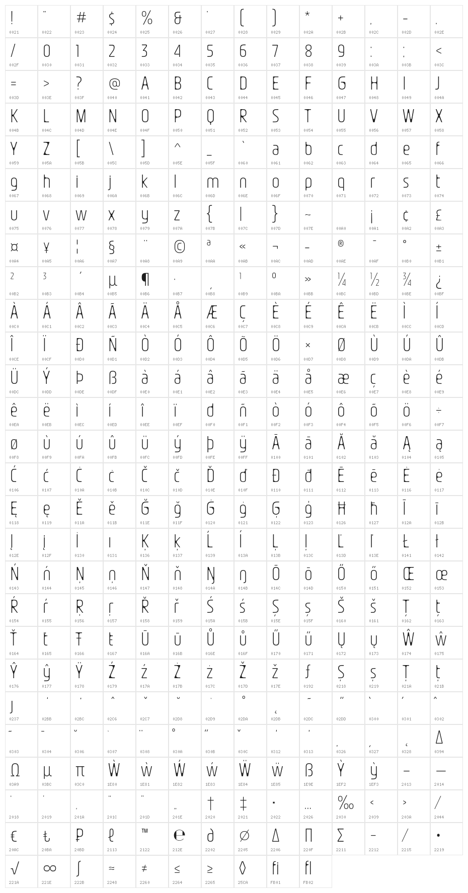 NasionalSans-UltraLight Character Map