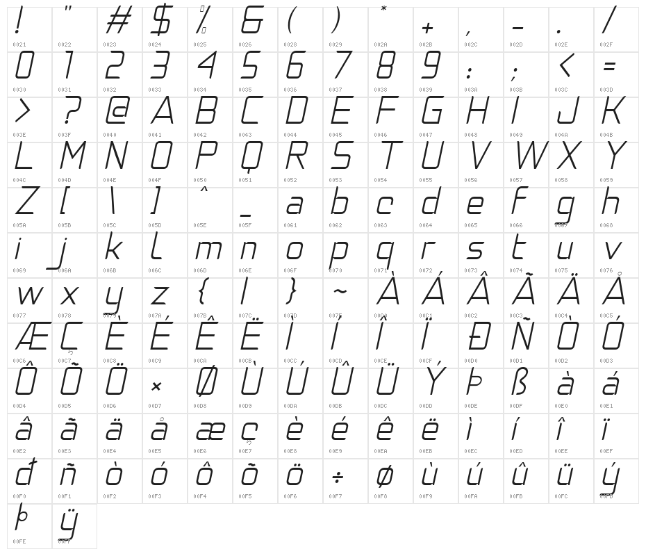 NatalisaLightItalicDemo-LightItalic Character Map