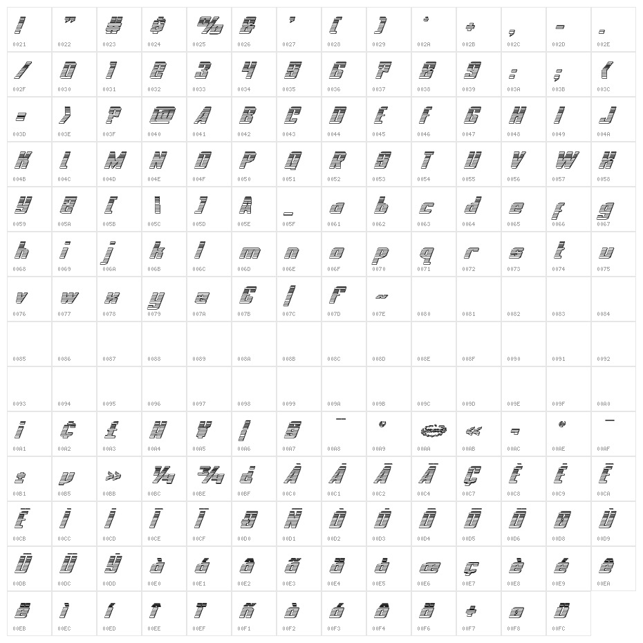 National Express Chrome Italic Character Map