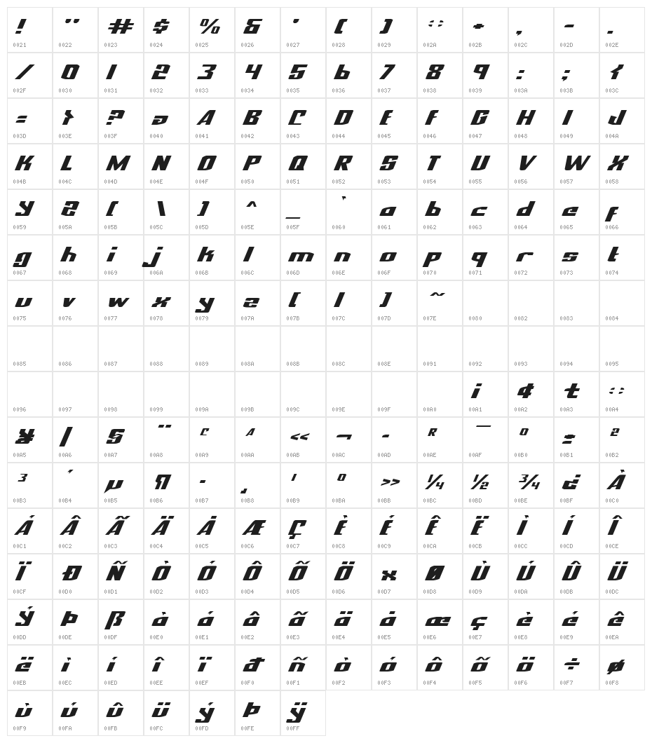 National Express Exp Italic Character Map