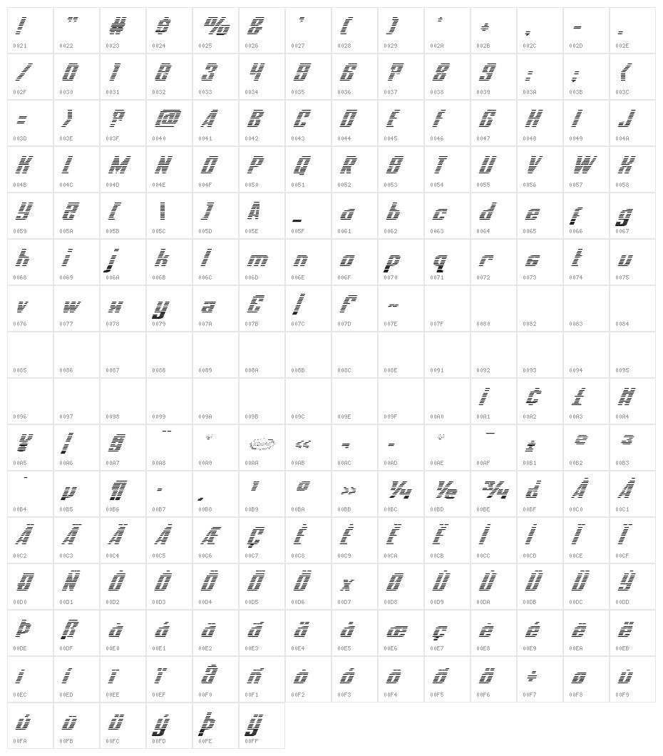 National Express Gradient Italic Character Map