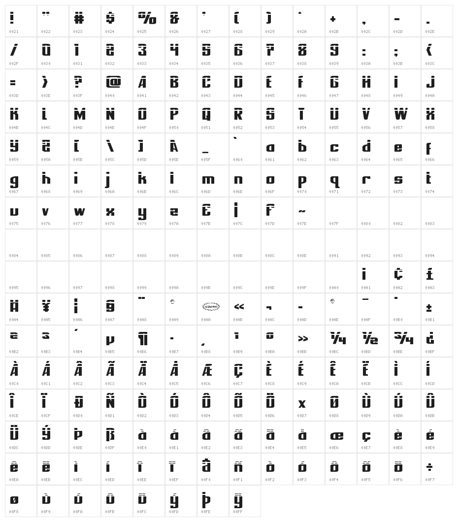 National Express Laser Character Map