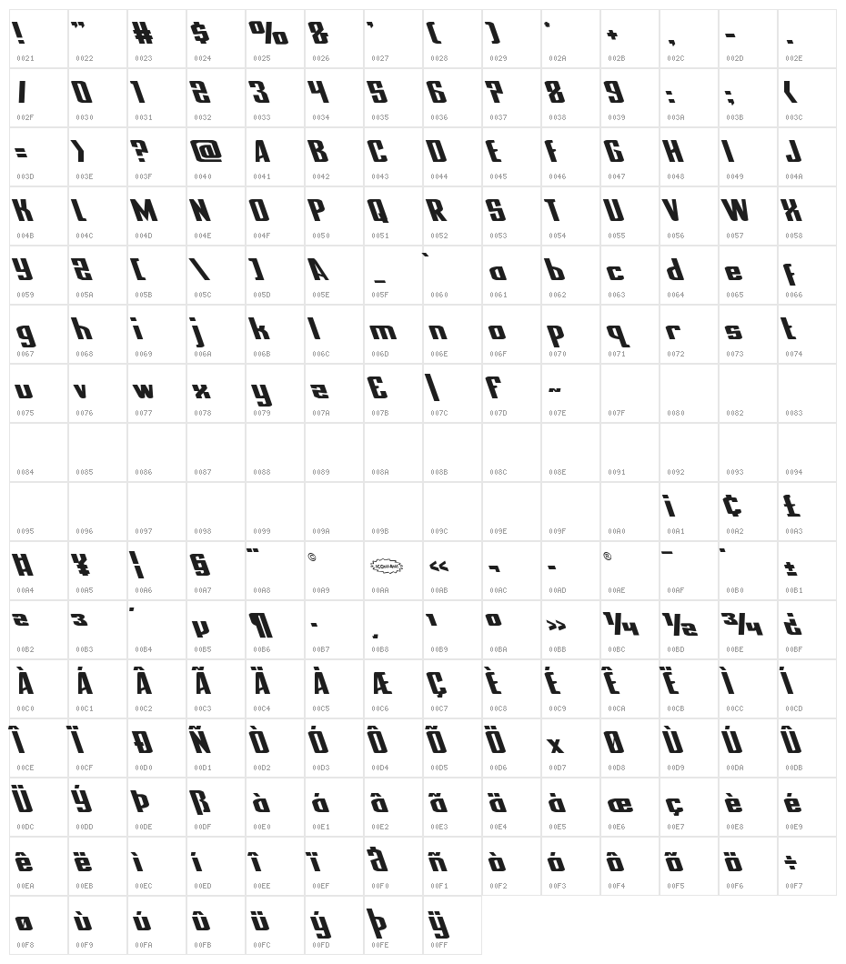 National Express Leftalic Character Map