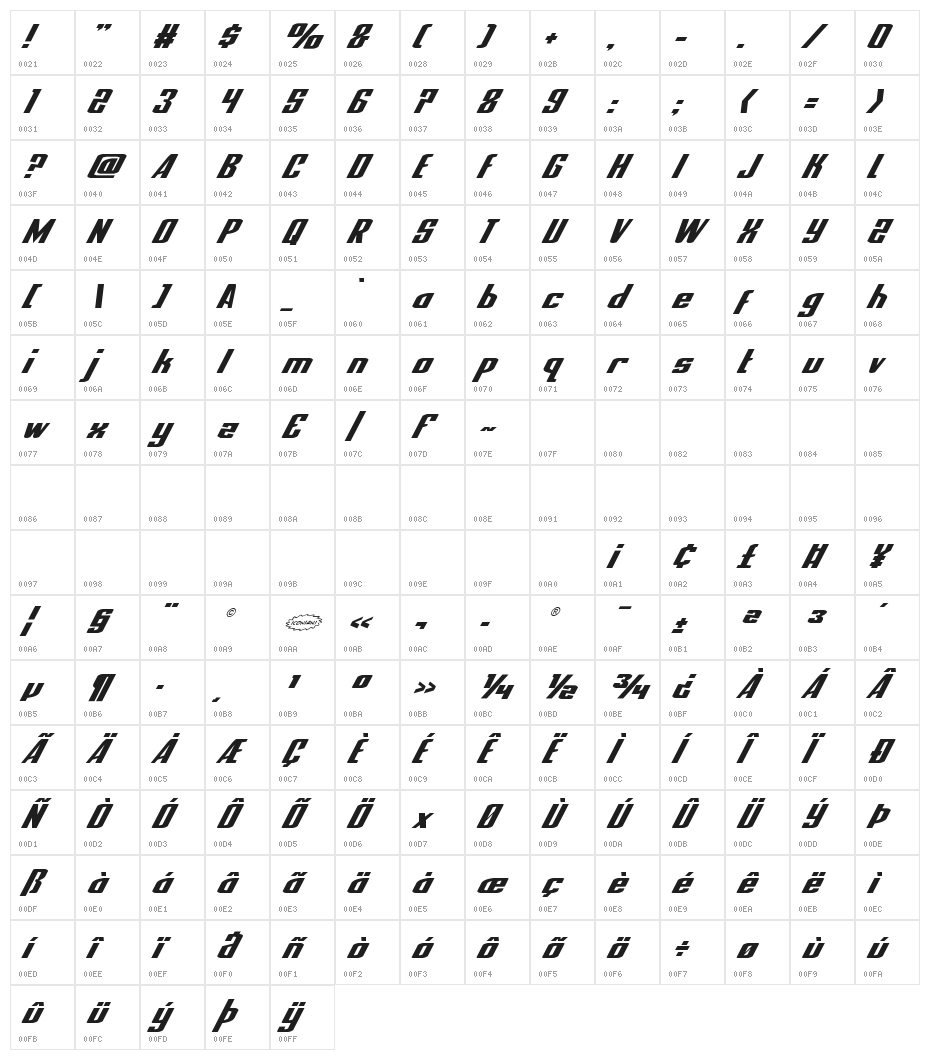 National Express Super-Italic Character Map