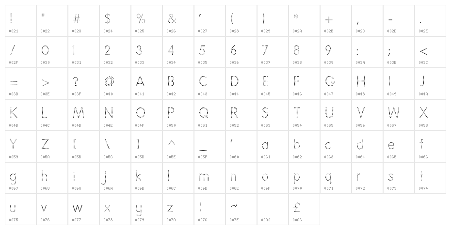 National First Font Dotted Character Map