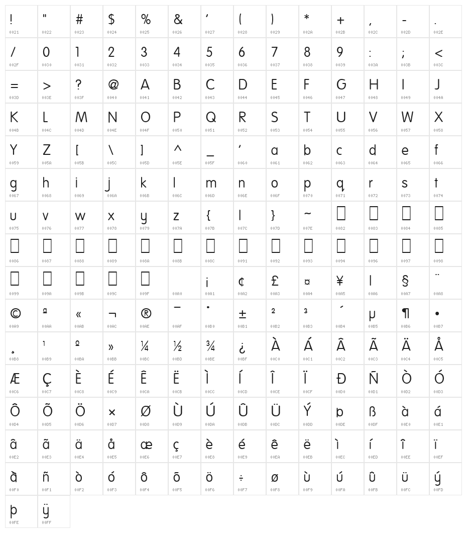 National First Font Character Map