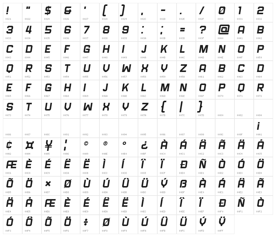 Navigator Extended Italic Character Map