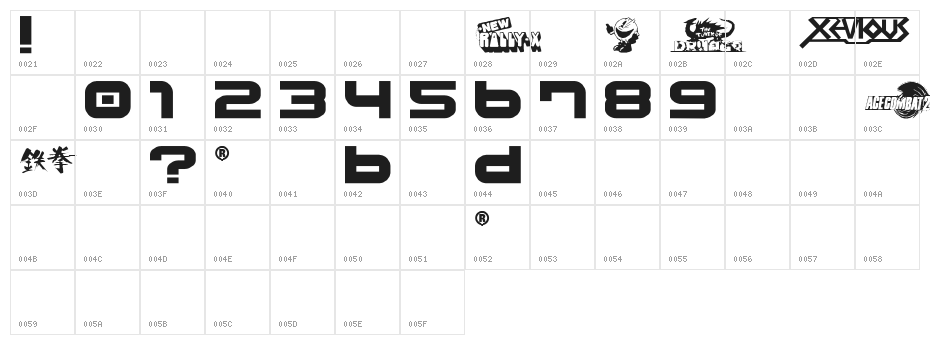 namco regular Character Map
