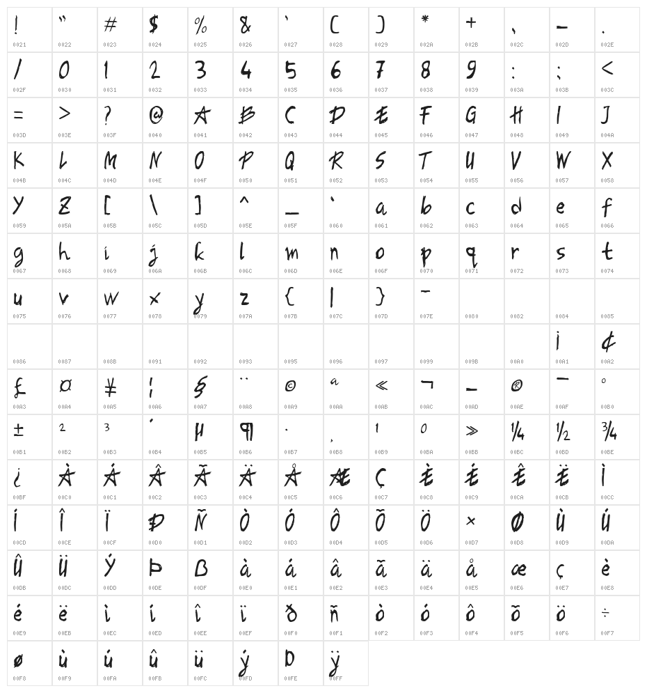 NEO ZONE Character Map