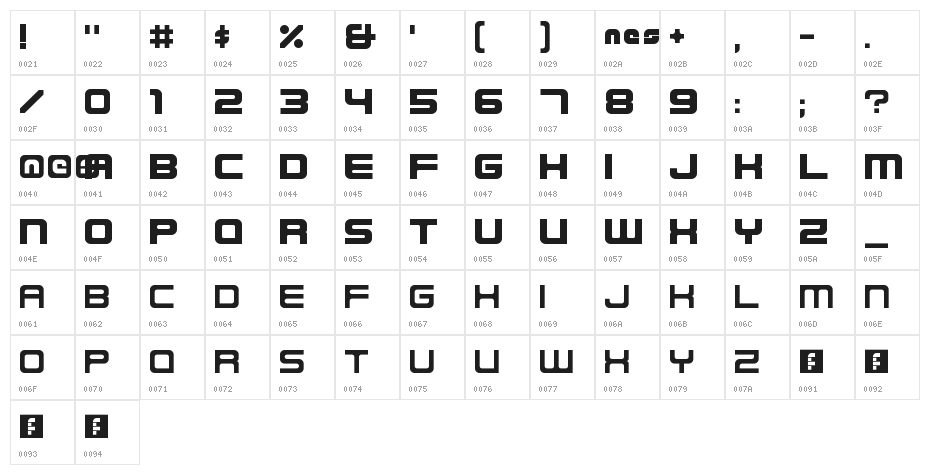 NES Logo Regular Character Map