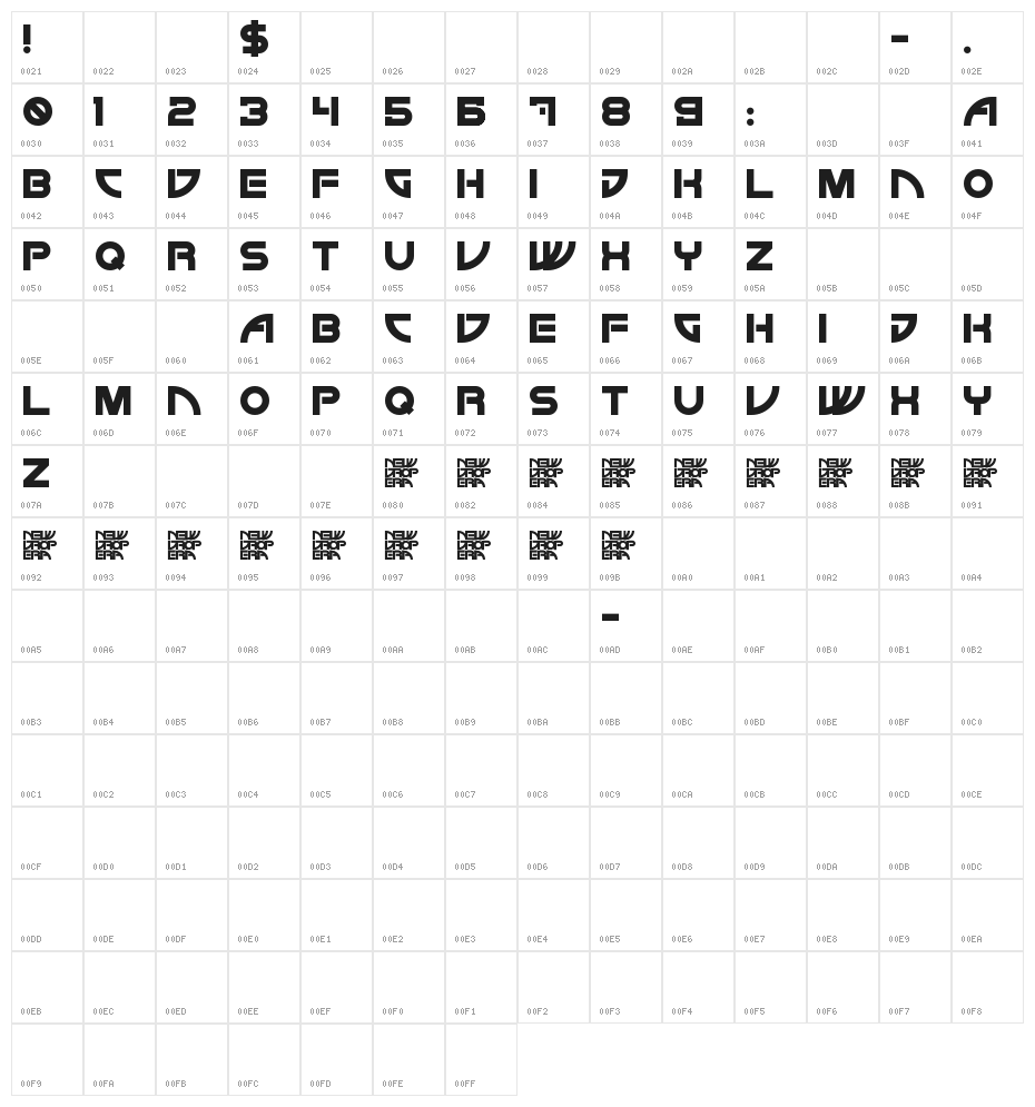 NEW DROP ERA Character Map