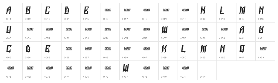 NEWBLACKDEMO Character Map