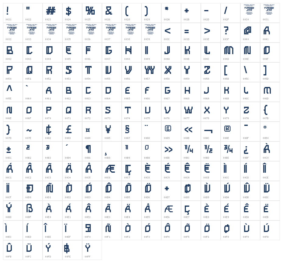 Nebula Chronos Bold Character Map