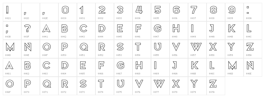 Nehad Hollow Regular Character Map