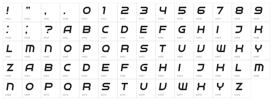 Neighbor Light Italic Character Map