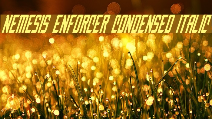 Nemesis Enforcer Condensed Italic Font examples