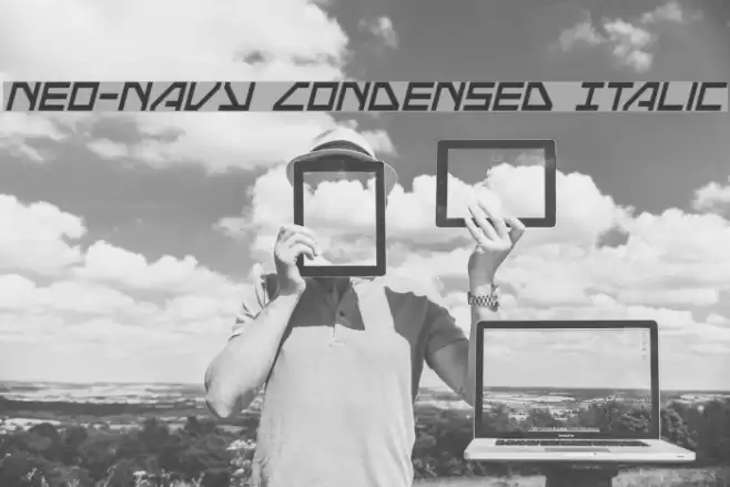 Neo-Navy Condensed Italic Font examples