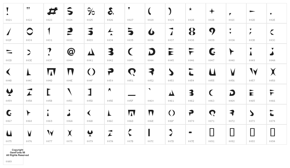 NeoSpacial Character Map