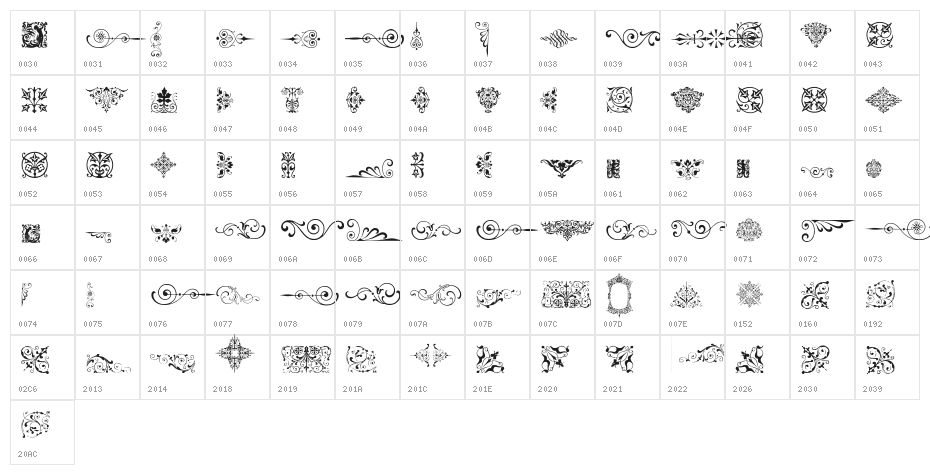 NeoclassicFleuronsFree Character Map