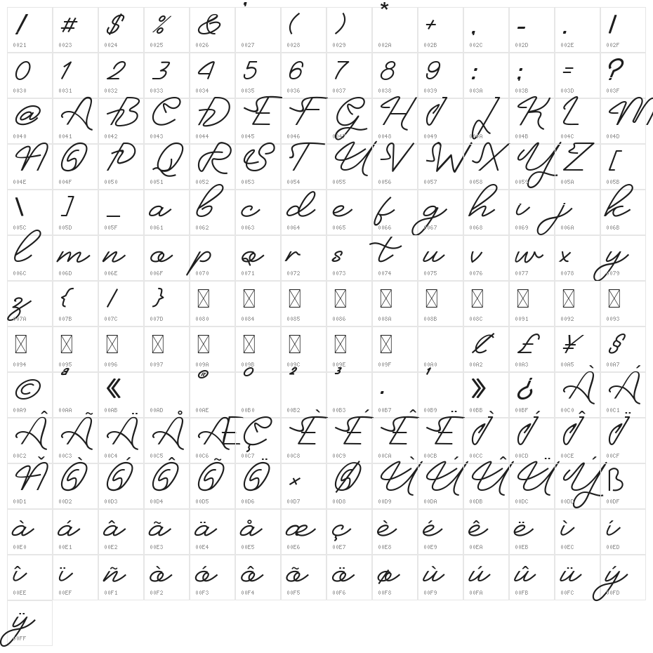 Neon Bines Character Map