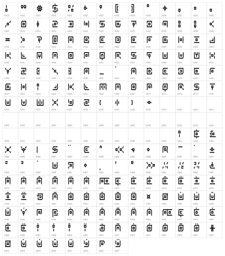 Neon Circuit Condensed Character Map