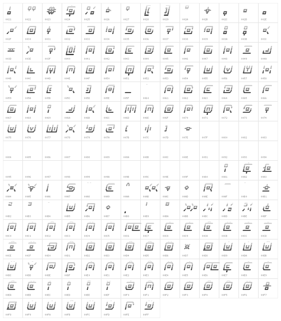 Neon Circuit Gradient Italic Character Map