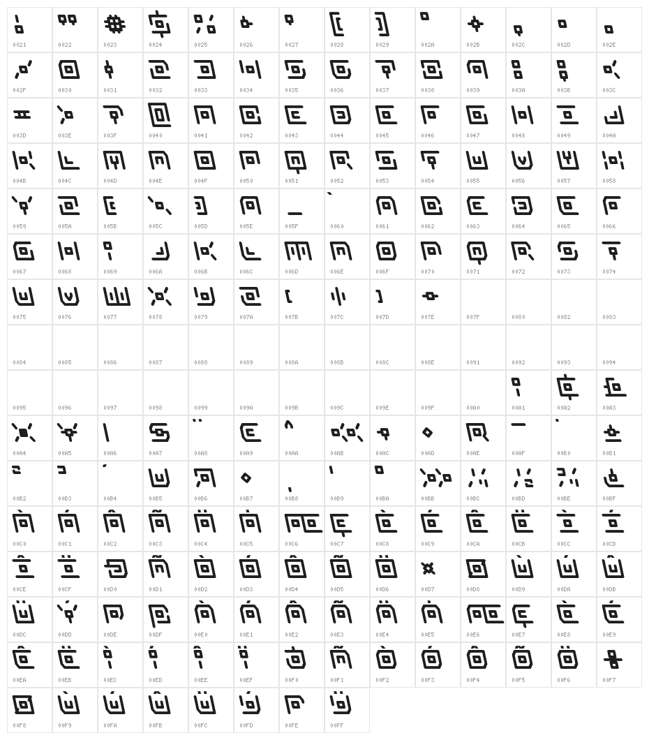 Neon Circuit Leftalic Character Map