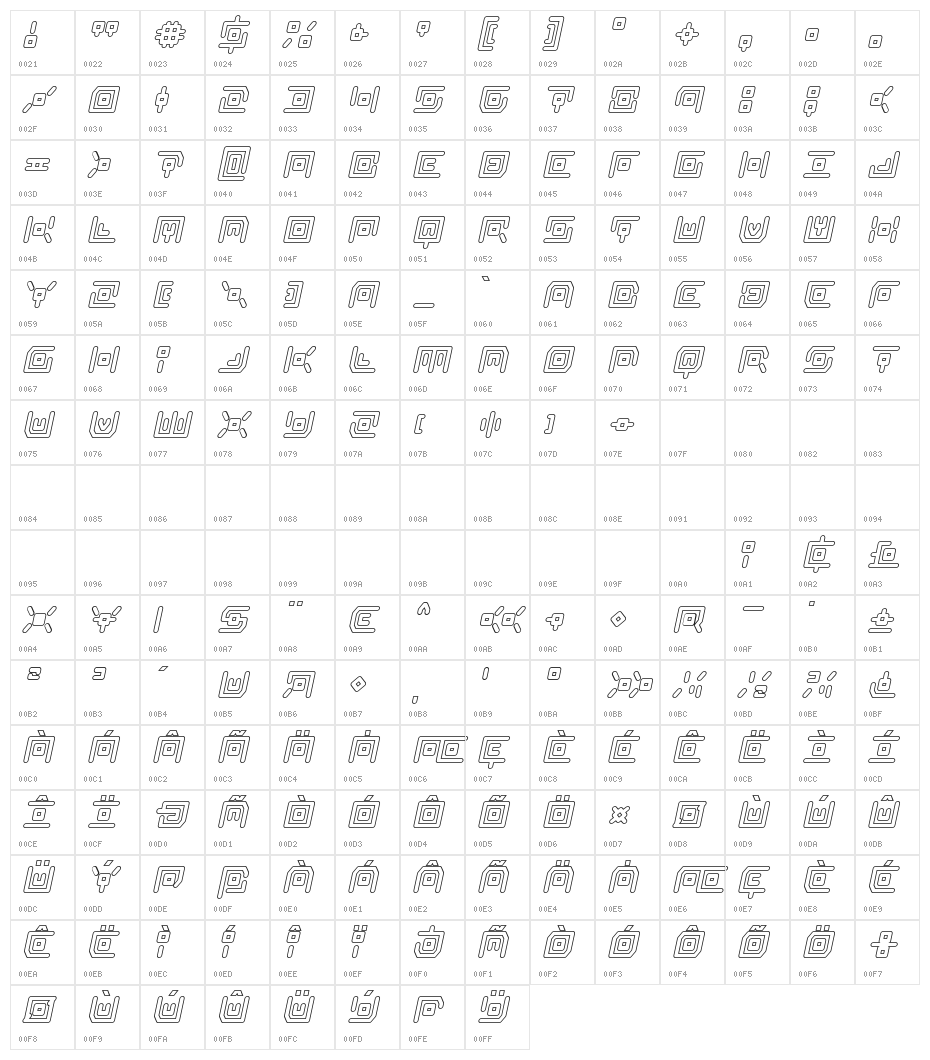 Neon Circuit Outline Italic Character Map